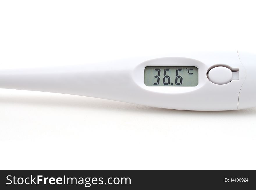 The digital thermometer, showing normal temperature of 36.6 degrees on Celsius. The digital thermometer, showing normal temperature of 36.6 degrees on Celsius.