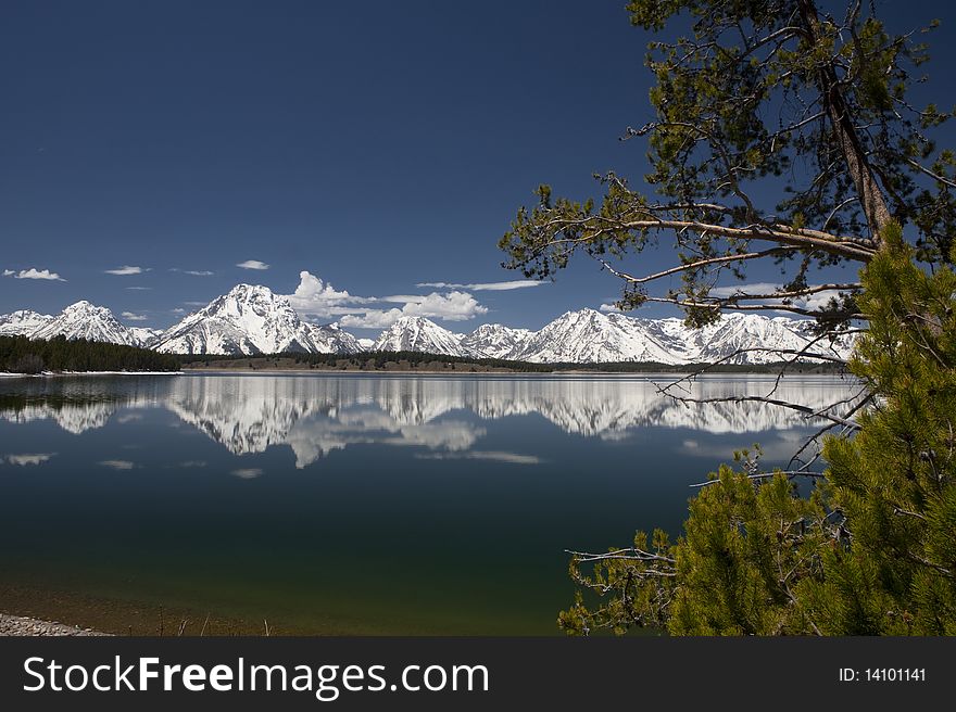 Grand Tetons mountain with reflection on the lake