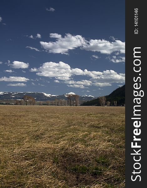 Grand Tetons mountain at the back of the valley in national park