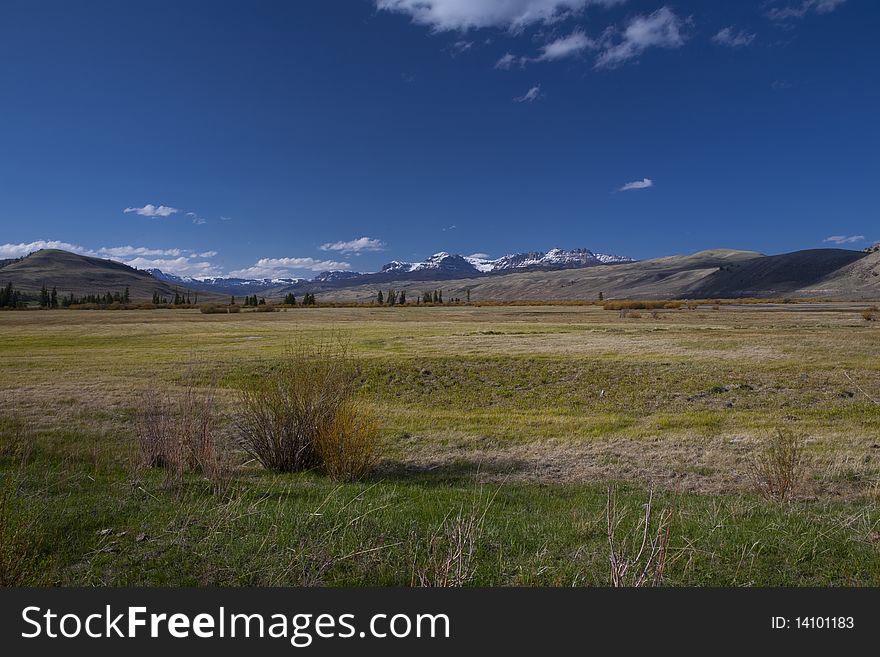 Grand Tetons mountain at the back of the valley in national park