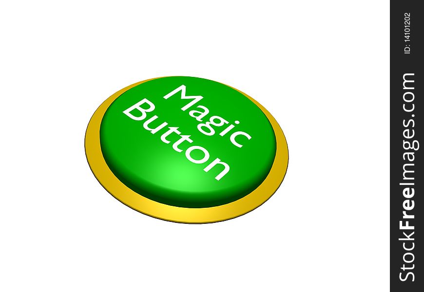3D illustration of a large green Magic Button with a white background