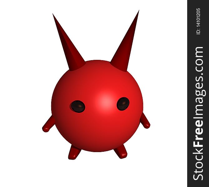 A red devil with a horns in front of a white background (3d illusration)