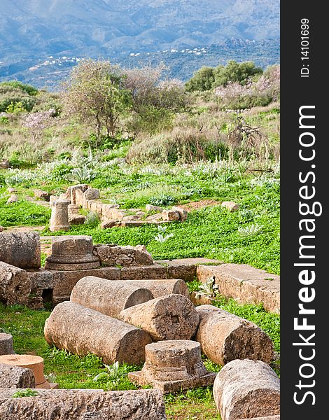 House with peristyle yard, period of Roman domination at Ancient Aptera in Crete, Greece