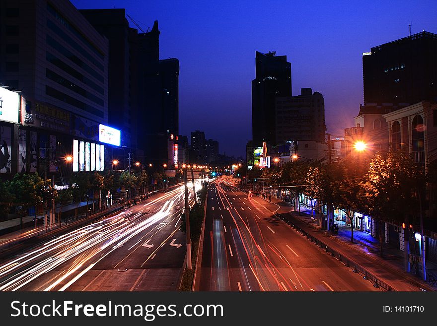 Busy traffic in Shanghai at night