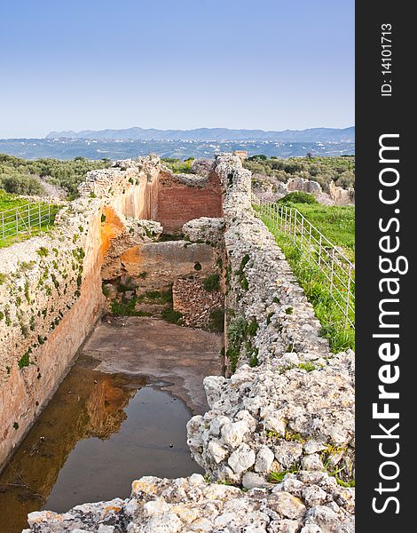 Vaulted Cistern, period of Roman occupation at Ancient Aptera in Crete, Greece