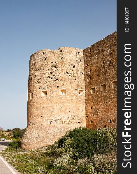 Koulos medieval fortress at Ancient Aptera in Crete, Greece. Koulos medieval fortress at Ancient Aptera in Crete, Greece