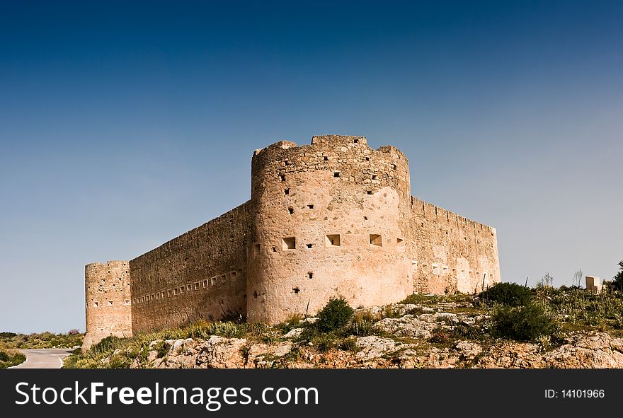 Koulos medieval fortress at Ancient Aptera in Crete, Greece. Koulos medieval fortress at Ancient Aptera in Crete, Greece