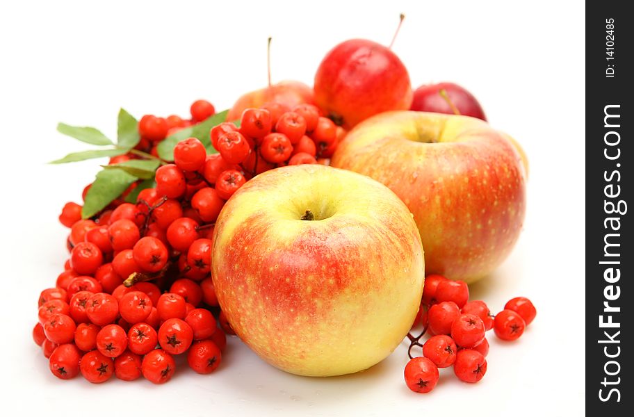 Fresh fruit and berries on a white background