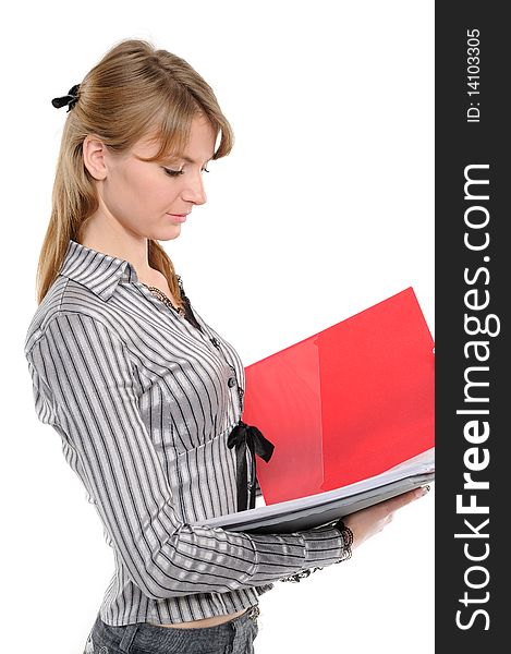 Businesswoman Holding A Planner/folder