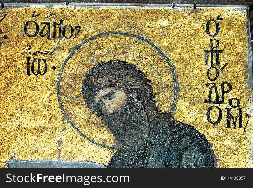 John the Baptist, mosaic from the Hagia Sophia church, Istanbul, Turkey. John the Baptist, mosaic from the Hagia Sophia church, Istanbul, Turkey