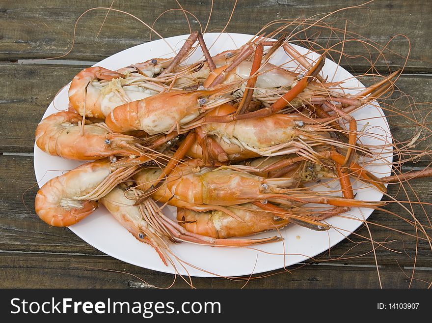 Boiled shrimp on a plate