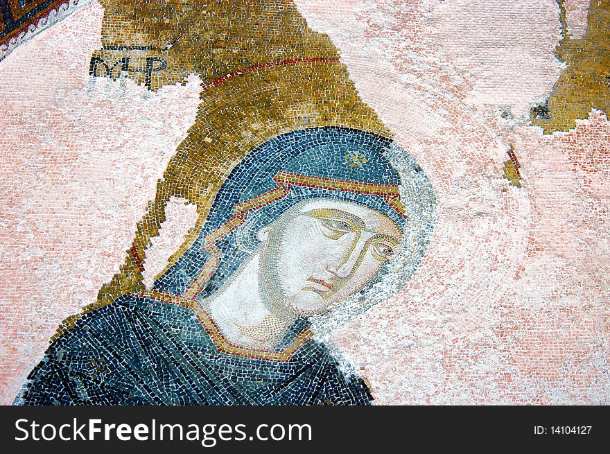 Virgin Mary, ancient byzantine mosaic, Chora church in istanbul, Turkey. Virgin Mary, ancient byzantine mosaic, Chora church in istanbul, Turkey