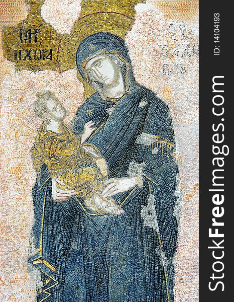 The Virgin with the Christ Child, mosaic from Chora church in Istanbul, Turkey. The Virgin with the Christ Child, mosaic from Chora church in Istanbul, Turkey