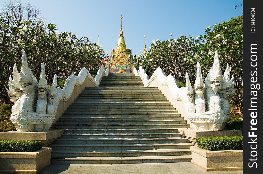 Stairway to a temple in Prachuab Kirikhun province of Thailand