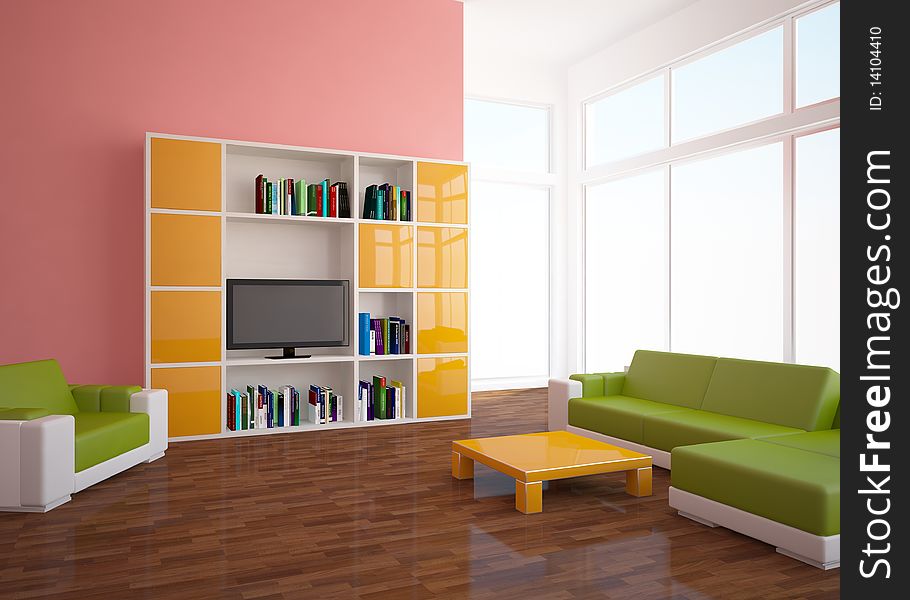 Bright interior with colored furniture. Bright interior with colored furniture