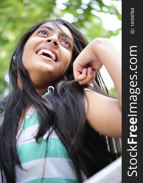 Expressive beautiful indian girl outdoors. Expressive beautiful indian girl outdoors