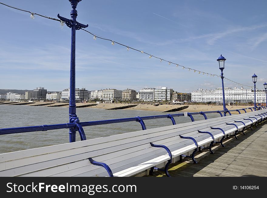 Sunny Eastbourne, traditional seaside resort on England's south coast. Sunny Eastbourne, traditional seaside resort on England's south coast