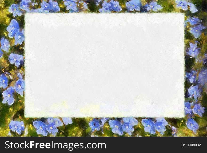 Illustration, beautiful frame with blue flowers, forget-me-not. Illustration, beautiful frame with blue flowers, forget-me-not