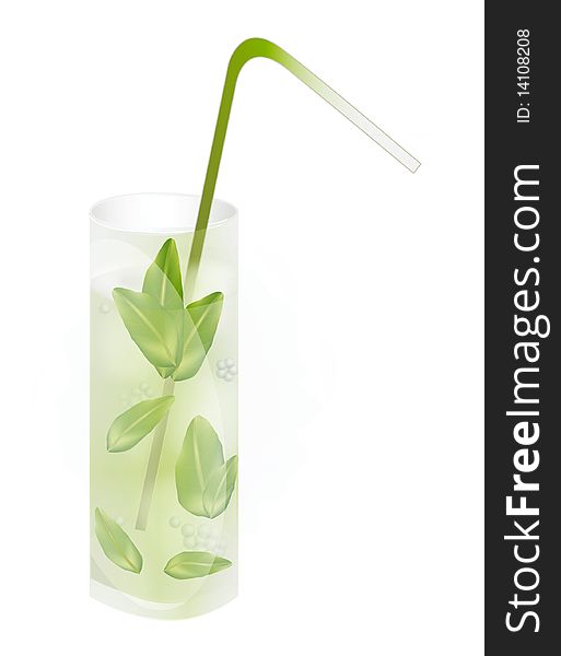 Cold drink with green leaf