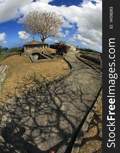 Fisheye view of the cemetery behind St. John's Church in Barbados. Fisheye view of the cemetery behind St. John's Church in Barbados.