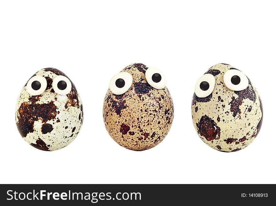 Quail eggs on a white background