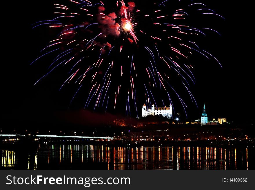 The fireworks in Bratislava, the capital of Slovakia.