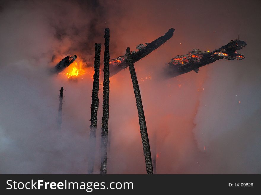 View of flames and smoke of fire. View of flames and smoke of fire