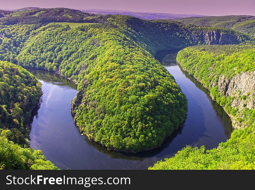 View of the Vltava river meanders in Czech Republic.