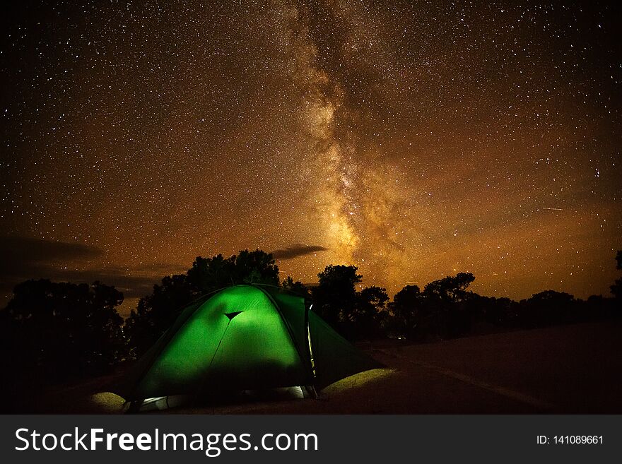 Spectacular view of the night sky in one of the night dakest palces in Canyonlands National park in Utah, USA