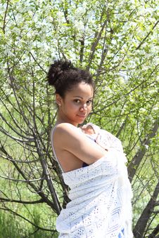 Girl With A White Shawl Stock Photo Girl With A White Shawl Stock Photo