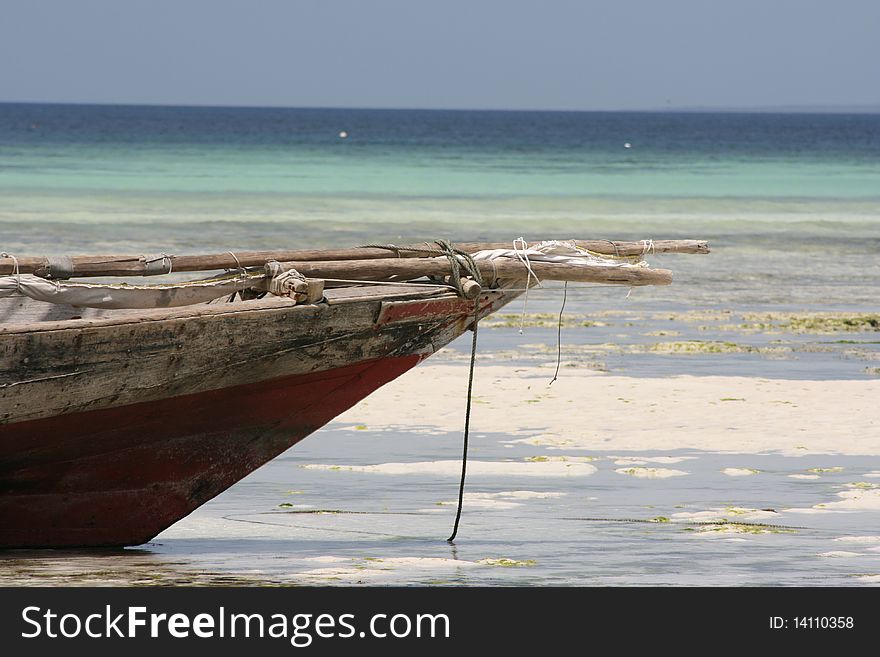 Africa Zanzibar Island landscapes sea and beach, close-up boat