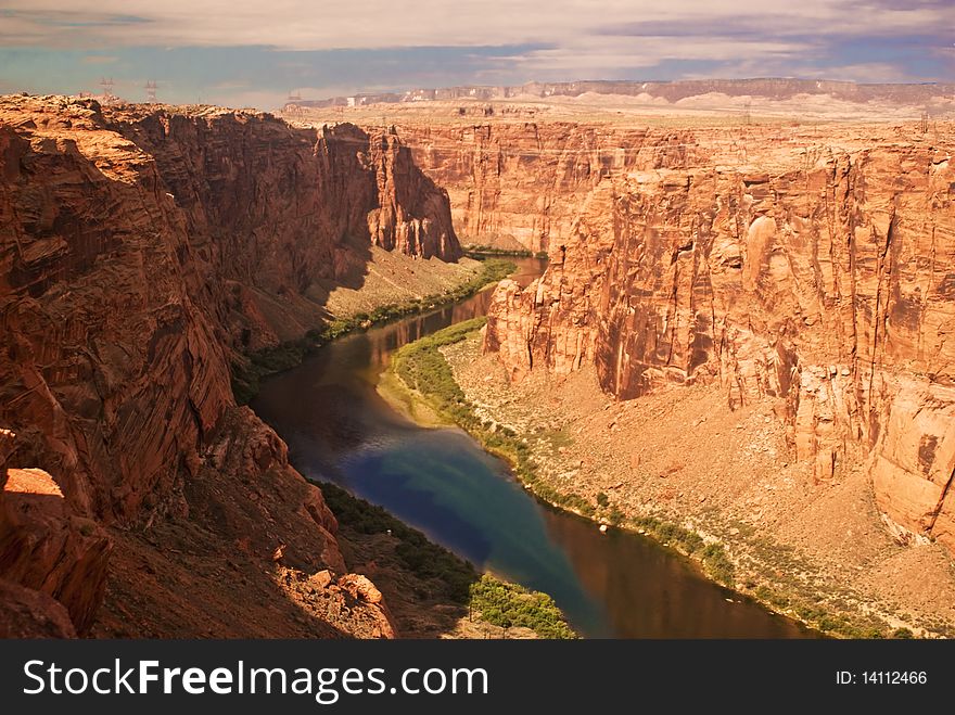 View of the gorge cut by the Colorado River in Northern Arizona. View of the gorge cut by the Colorado River in Northern Arizona