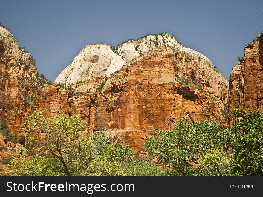 This is a view of the Great White Throne at Zion Canyon National Park