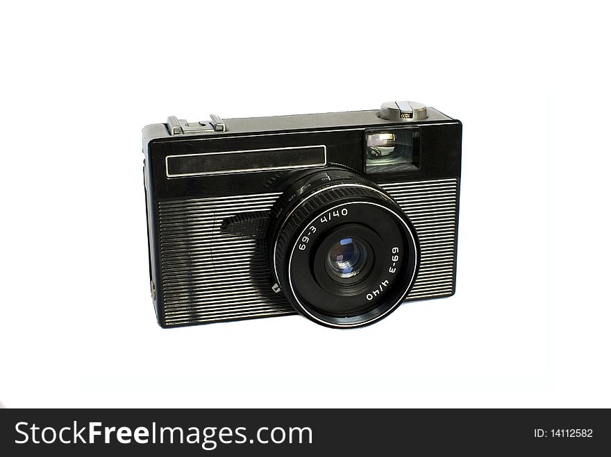 Old russian camera on white background. Old russian camera on white background