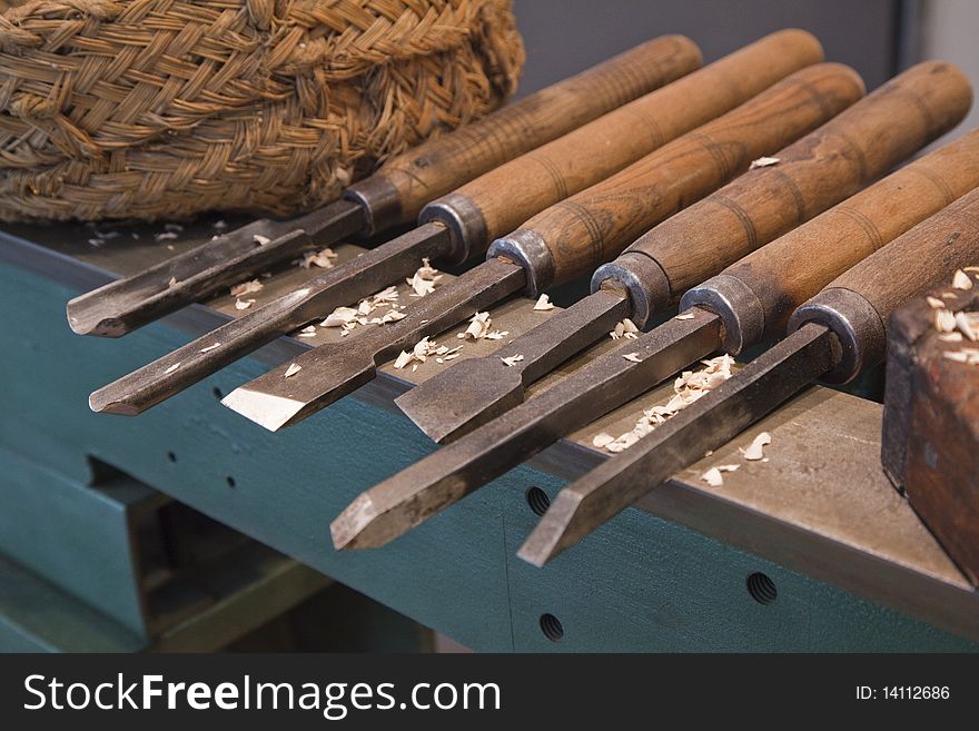 Different chisels used in woodwork. Different chisels used in woodwork