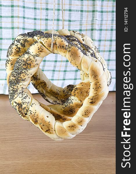 Freshly baked bavarian poppy pretzels