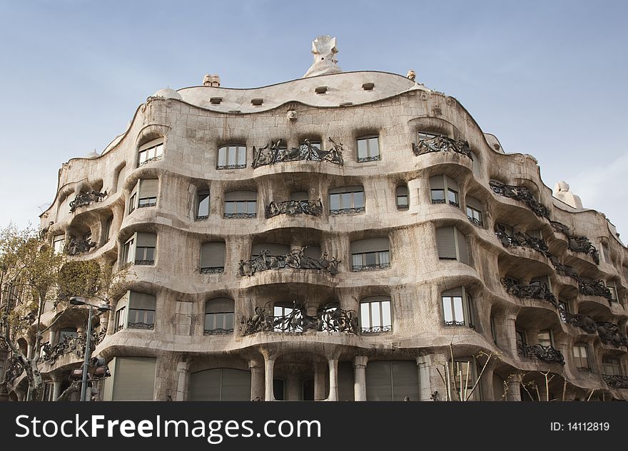 GaudÃ­'s modernist building, called La Pedrera, in Barcelona