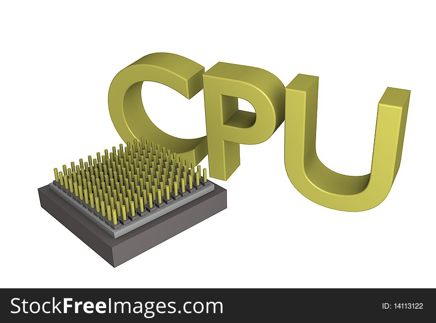 An 3d Cpu in front of CPU Letters. An 3d Cpu in front of CPU Letters