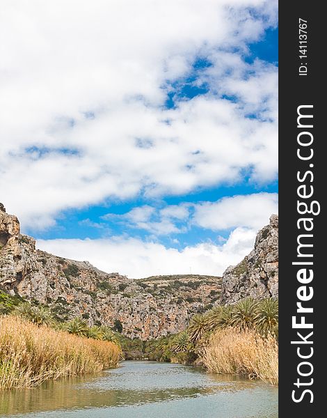 Beautiful landscapes at Preveli Lake and Palm Forest in Crete, Greece