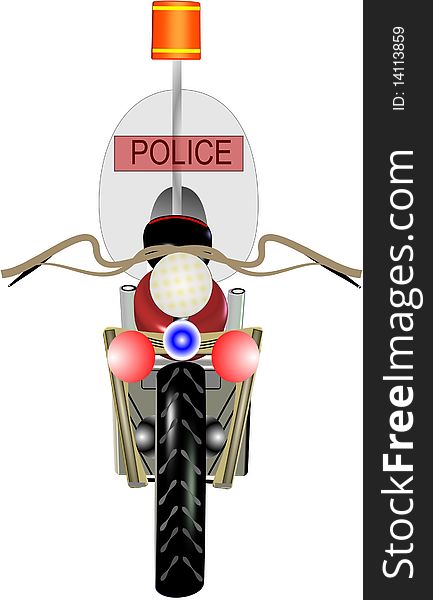 Police motorcycle in 3d with flashing lites on white