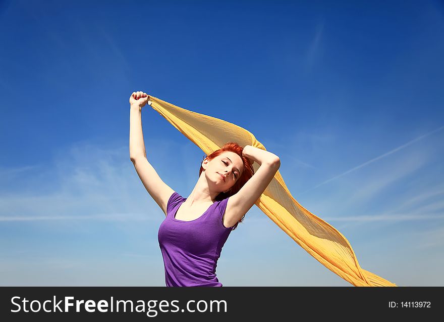 Girl with silk at outdoor.