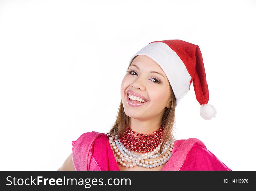 Young beautiful girl in Santa Claus hat. Young beautiful girl in Santa Claus hat