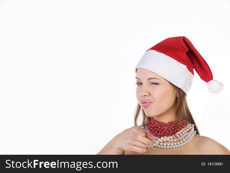 Portrait of a beautiful smiling girl dressed as Santa. Portrait of a beautiful smiling girl dressed as Santa