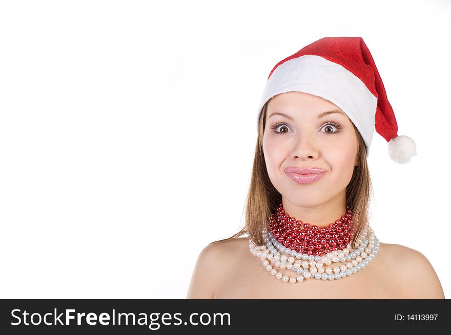 Young beautiful girl in Santa Claus hat