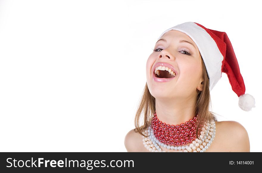 Young beautiful girl in Santa Claus hat. Young beautiful girl in Santa Claus hat