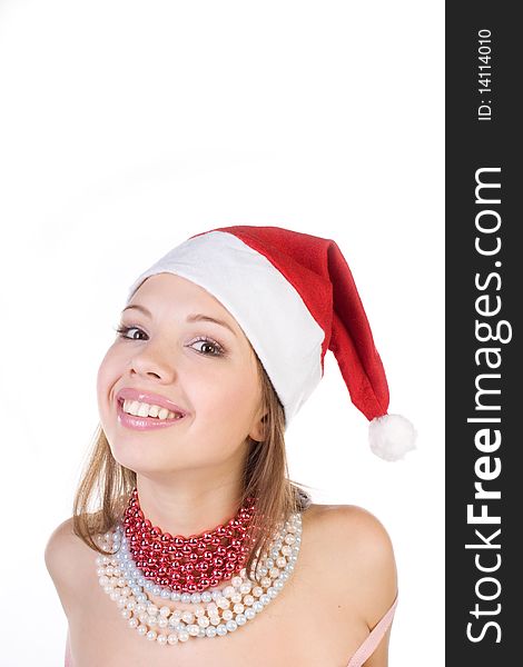 Young beautiful girl in Santa Claus hat