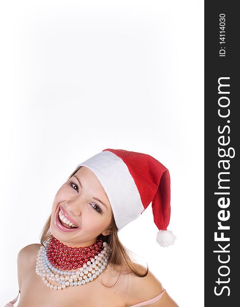 Young beautiful girl in Santa Claus hat