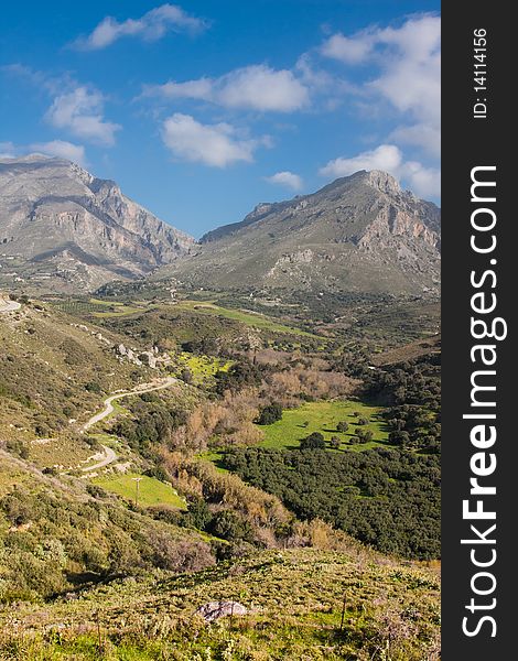 Beautiful mountain landscapes at Preveli in Crete, Greece