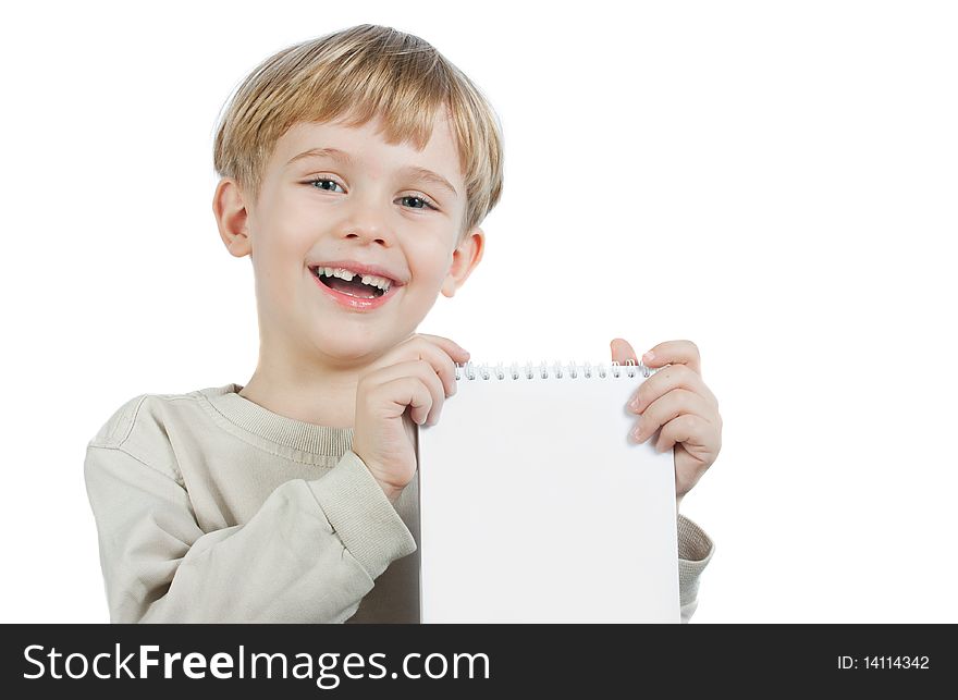 Little boy with a notebook