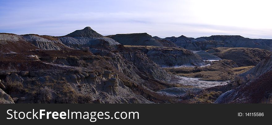 Badlands in Dinosaur Provincial Park Panorama. Badlands in Dinosaur Provincial Park Panorama